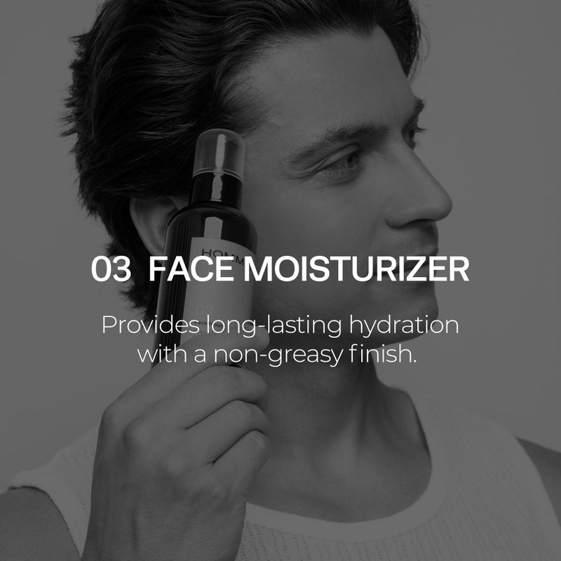 HOMMEFACE مجموعة روتين العناية اليومية للرجال من هوم فيس - 3 خطوات مع غسول الوجه، ورذاذ تونر عشبي ومرطب - تقنية العناية بالبشرة الكورية مع مستخلصات سيكا، ورق شجرة الشاي، وهazel الساحرة، لجميع أنواع البشرة - Image 5