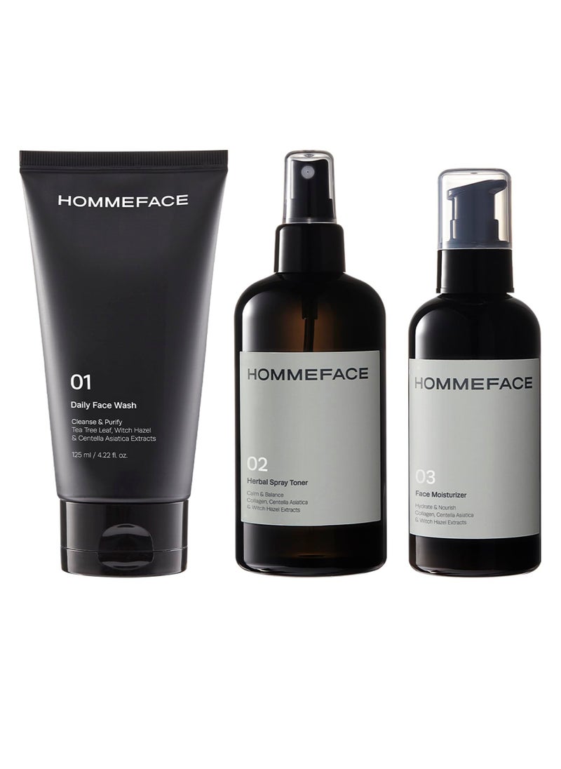 HOMMEFACE - HommeFace Daily Trio Skin Care Set for Men, 3-Step Routine - Image 1