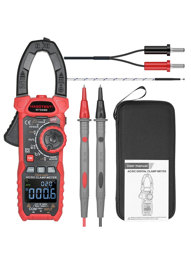 HABOTEST - AC/DC Digital Clamp Meter True-RMS Multimeter Anto-Ranging Multi Tester Current Clamp with Amp Volt Ohm Diode Capacitance Resistance Continuity NCV Temperature Duty Ratio VFD Tests - Image 1