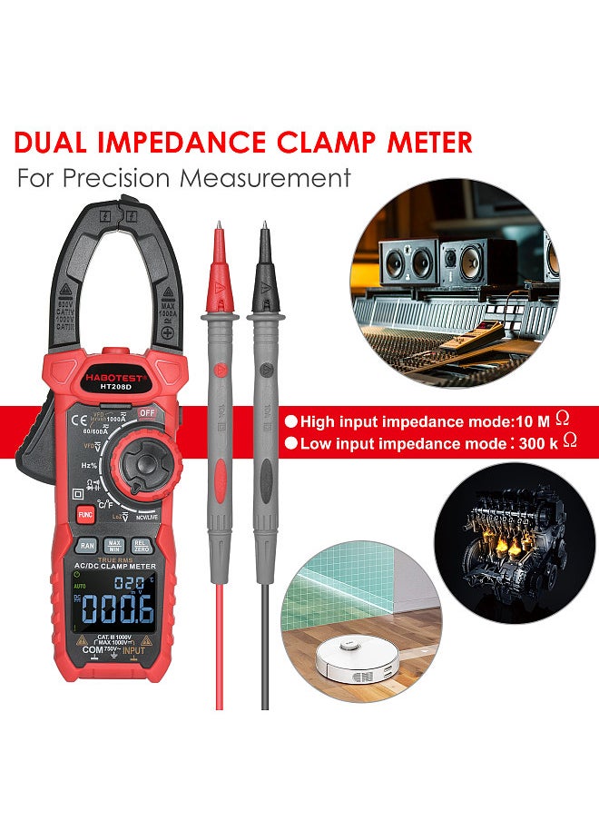 HABOTEST - AC/DC Digital Clamp Meter True-RMS Multimeter Anto-Ranging Multi Tester Current Clamp with Amp Volt Ohm Diode Capacitance Resistance Continuity NCV Temperature Duty Ratio VFD Tests - Image 1