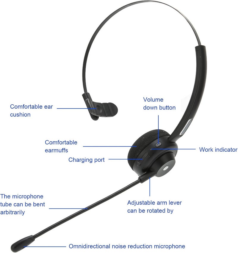 cheekyglo Office Bluetooth Headset with Mic, Bluetooth Trucker Headset, Noise Cancelling Trucker Bluetooth Headset, Support Noise Reduction, for Call Center,Home,Smartphones,PC - Image 3
