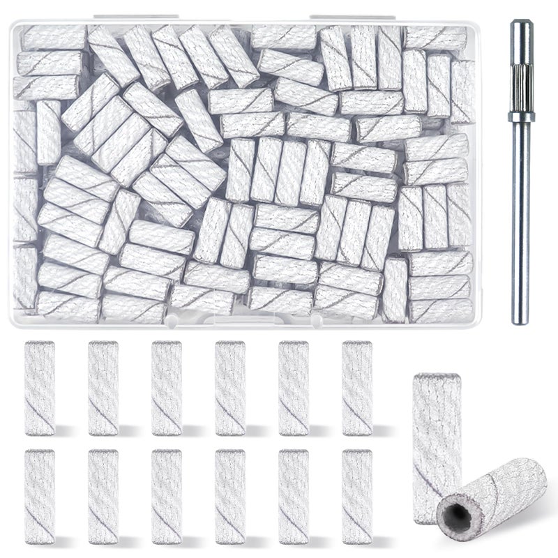 TKYZMS 100 Pcs 240 Grit White Small Sanding Bands Nail Drill Bit,Nail Drill Bits,Extreme Fine Grit mini Sanding Band,Nail Bits,Upgrade 3.1mm Mandrel Bits,Professional Nail Drill Bit for Acrylic Nails - Image 1