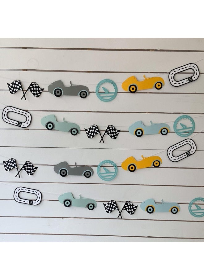 Pinfliers Pinfliers Car Theme Paper Bunting, A Set of 10 Pieces, Blue, Grey, Mint, Yellow, 62.5 inches in Length  - Image 1