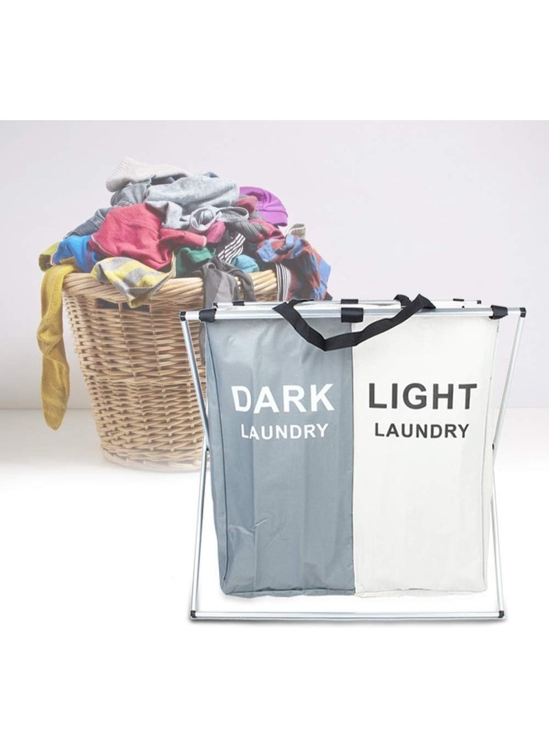 ليفينج سلة غسيل مزدوجة لتنظيم الملابس – قسم للملابس الداكنة والفاتحة، بإطار معدني - Image 2
