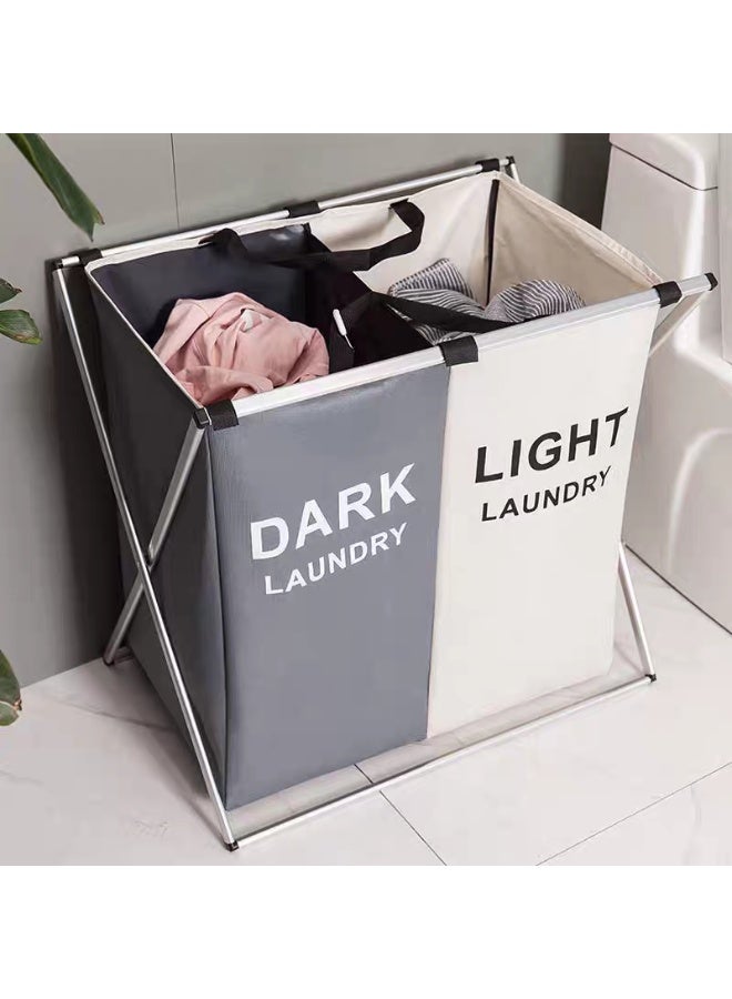 ليفينج سلة غسيل مزدوجة لتنظيم الملابس – قسم للملابس الداكنة والفاتحة، بإطار معدني - Image 1