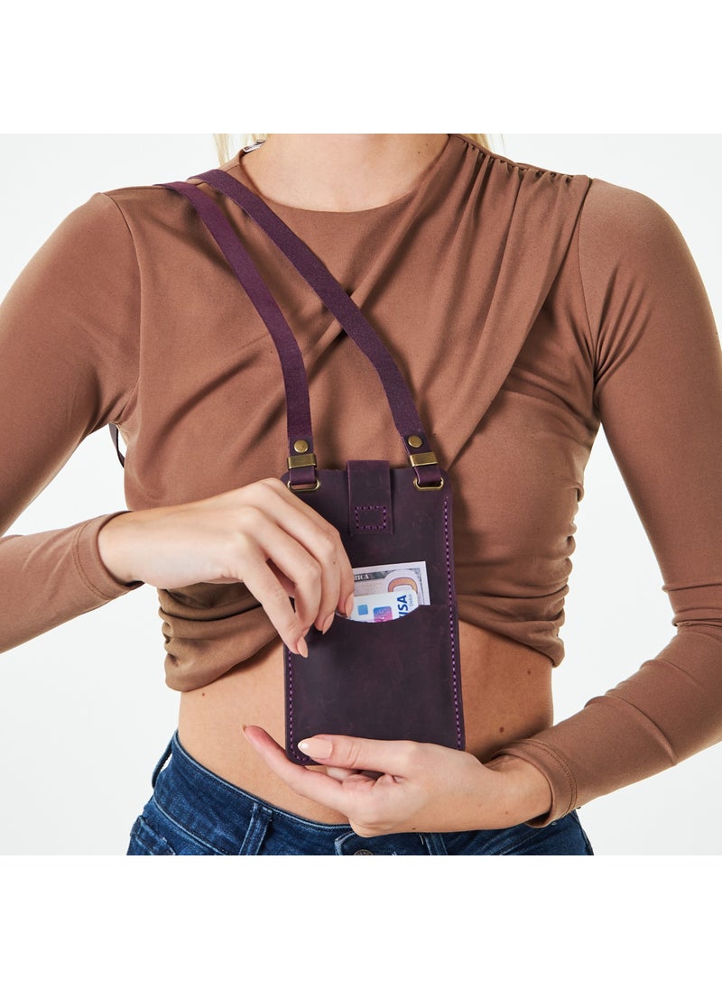 Vagave Women's Genuine Leather Phone Bag with Shoulder Strap and Money and Card Compartment  - Image 4
