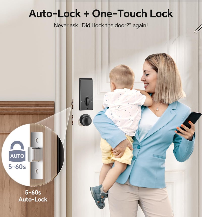 Ulecoce Keyless Entry Keypad Deadbolt with Handle Set, Smart Lock, Auto-Lock + One-Touch Lock, 100 Codes + 15-Min Easy Install, Ideal for Airbnb/Homes/Offices, Fits U.S. Standard Front Doors, Black - Image 3