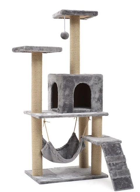 Cat Tree, Cat Tower Tree, Cat Scratching Post, Multi-Level Cat Climbing Activity Center Jumping Platform With Houses And Hammock For Indoor Cats Kittens Pets Play Rest Climb Sleeping 125x40x50 Cm