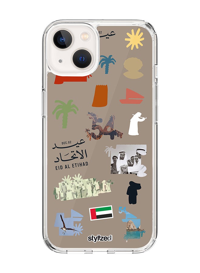 Stylizedd Classic Clear Compatible With iPhone 15 Plus, Hybrid Soft Case Flexible Edges Anti Drop TPU PC Gel Thin Transparent Cover - Eid Al Etihad 54th UAE National Day, Warm Grey - Image 1