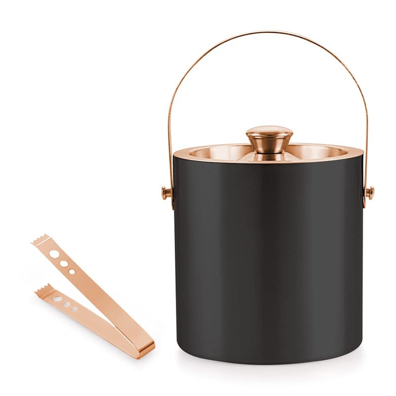finality Stainless Steel Double Walled Insulated Black with Copper Coated Ice Bucket Capacity175 LTR Black with Copper Ice Bucket with Copper Tong - Image 1