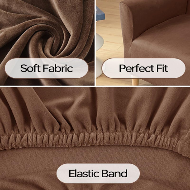 SONNACH Stretch Chair Covers with Arms 1-Piece Banquet Armchair Slipcover Velvet Mid Century Modern Armchair Slipcover Anti-Slip Furniture Protector for Living Room Friendly for Kids Pets (Coffee) - Image 4