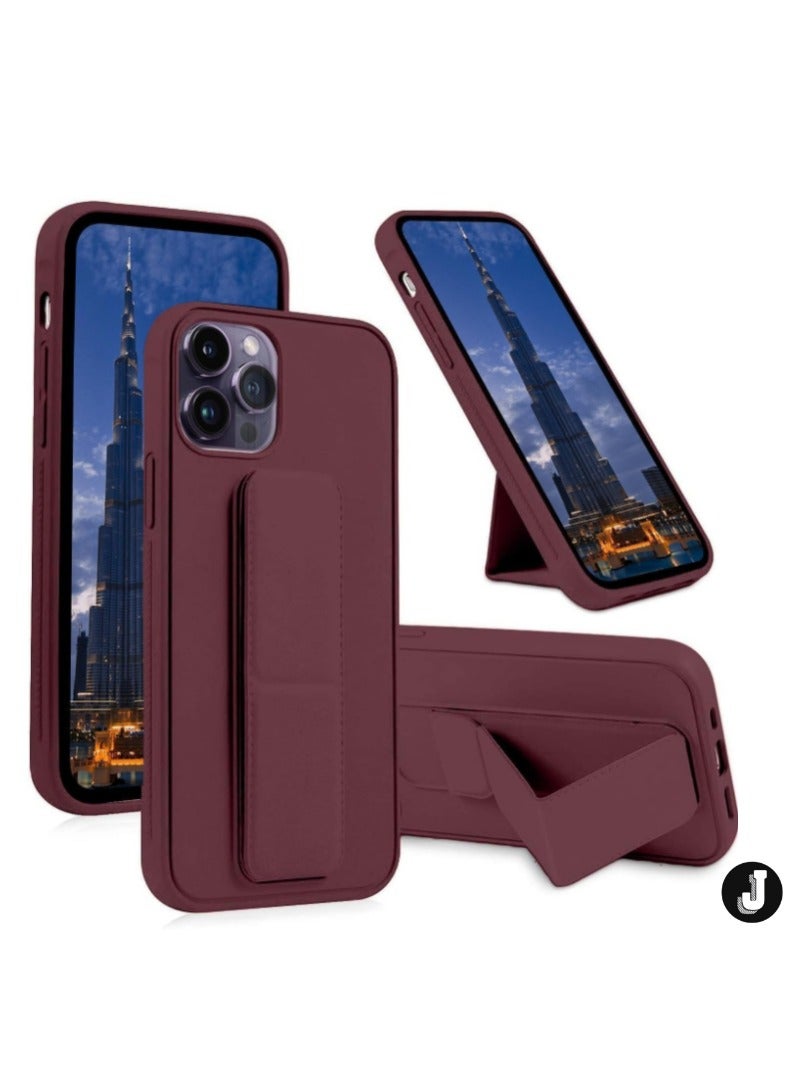 JAJEEK iPhone 16 Pro Maroon Magnetic Car Mount Kickstand Case – Premium Silicone with Vertical & Horizontal Hand Strap and Multi-Stand Functionality - Image 1