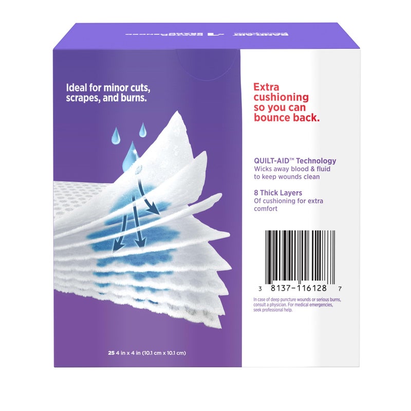 Band-Aid وسادات شاش مربعة معقمة من علامة تجارية ماصة للعناية، كبيرة، 4 بوصة × 4 بوصة - 25 قطعة - Image 5