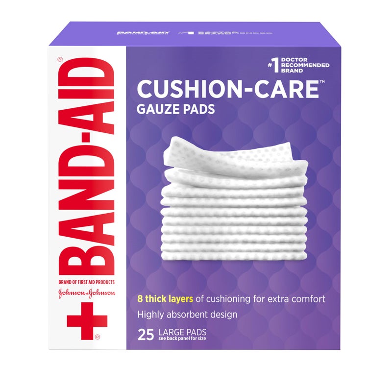 Band-Aid وسادات شاش مربعة معقمة من علامة تجارية ماصة للعناية، كبيرة، 4 بوصة × 4 بوصة - 25 قطعة - Image 1