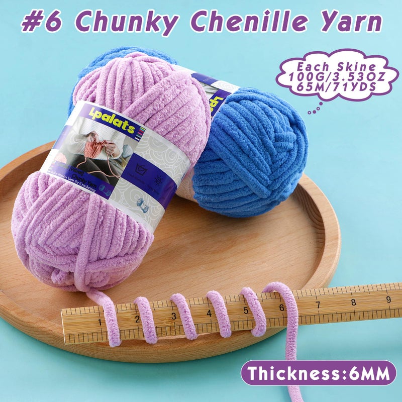 Lpalats Chunky Chenille Yarn for Crocheting - 1 Pack of 100g/3.5oz - #6 Super Bulky - Polyester - Baby Blanket Yarn for Crochet Amigurumi Blankets (1, Pure White) - Image 3