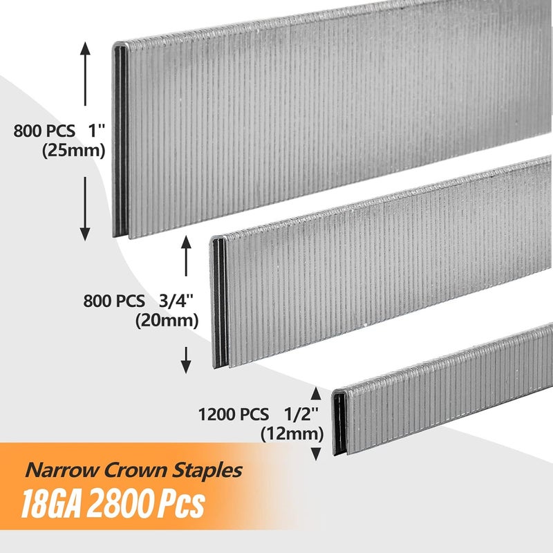 SITLDY 2800-Count 18 Gauge 1/4" Narrow Crown Staples 1/2"-1200, 3/4"-800, 1"-800, Heavy Duty Galvanized, Assorted Size Project Pack, for Pneumatic, Electric Stapler - Image 2