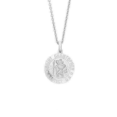 Ritastephens Italian Sterling Silver Small Round Saint St Christopher Medal Charm Pendant Necklace, 15mm, 20" - Image 1