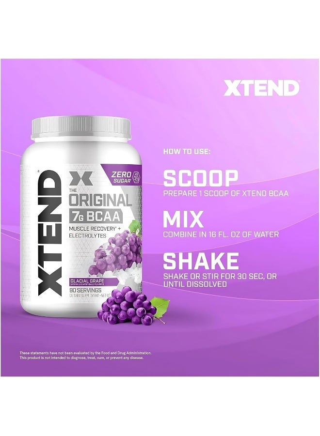 Original Bcaa Powder Zero Sugar With Electrolytes For Hydration & Muscle Repair, Post-Workout Supplement, Glacial Grape Flavor - 90 Servings