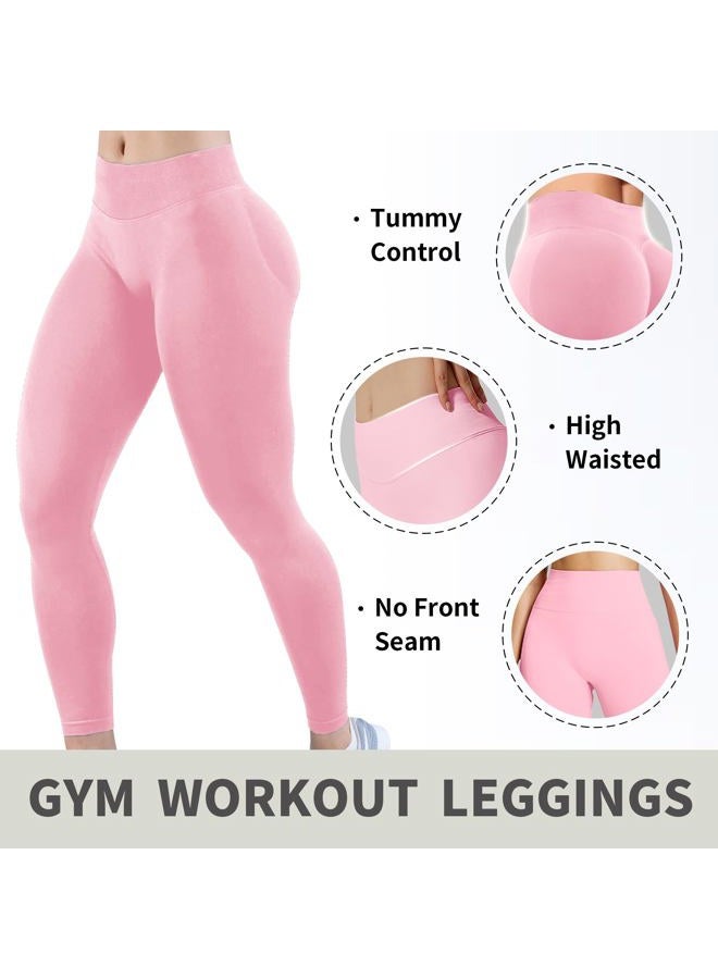 BumpGlow Women‘s High Waisted Leggings for Women Tummy Control Yoga Pants for Workout Running Gym Athletic Leggings, Pink, L - Image 3