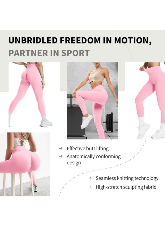BumpGlow Women‘s High Waisted Leggings for Women Tummy Control Yoga Pants for Workout Running Gym Athletic Leggings, Pink, L - Image 2