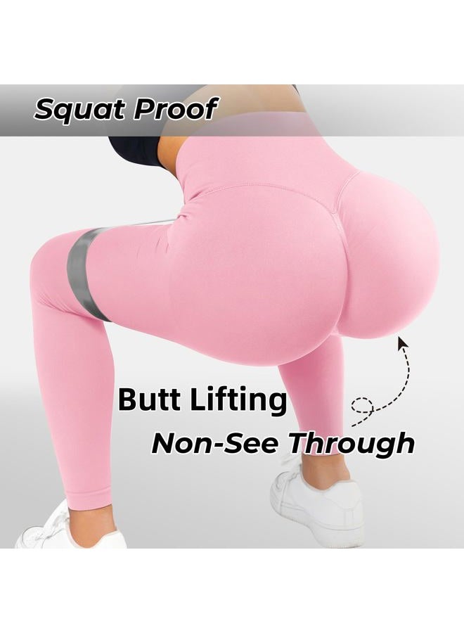 BumpGlow Women‘s High Waisted Leggings for Women Tummy Control Yoga Pants for Workout Running Gym Athletic Leggings, Pink, L - Image 4
