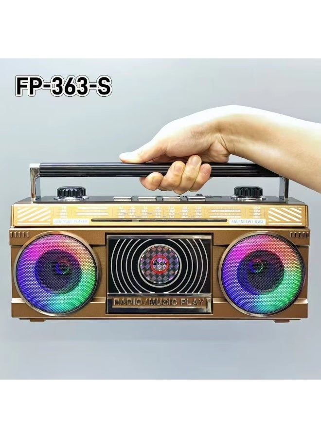 FP-363-S Retro Boombox Bluetooth Speaker – LED Lights, FM/USB/TF/AUX Support – Rechargeable Wireless Music Player - Image 1