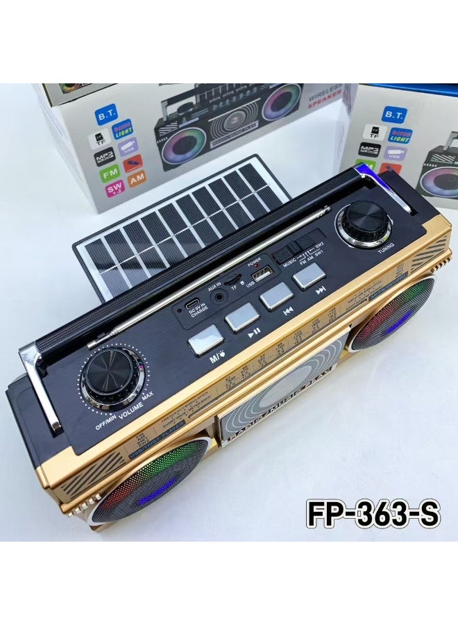 FP-363-S Retro Boombox Bluetooth Speaker – LED Lights, FM/USB/TF/AUX Support – Rechargeable Wireless Music Player - Image 3