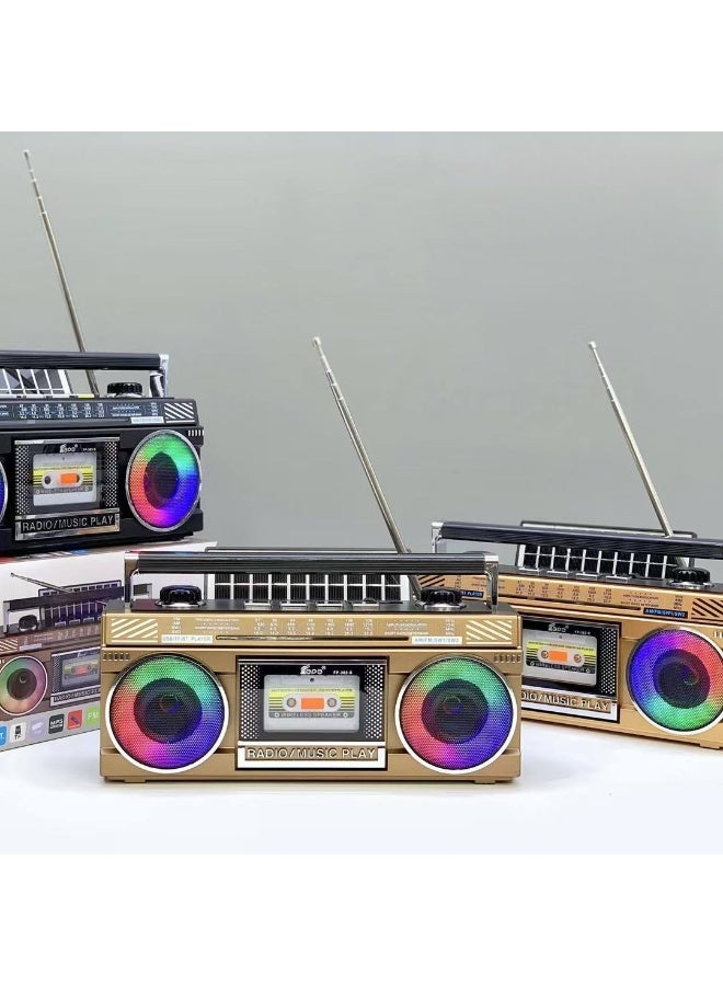 FP-363-S Retro Boombox Bluetooth Speaker – LED Lights, FM/USB/TF/AUX Support – Rechargeable Wireless Music Player - Image 4