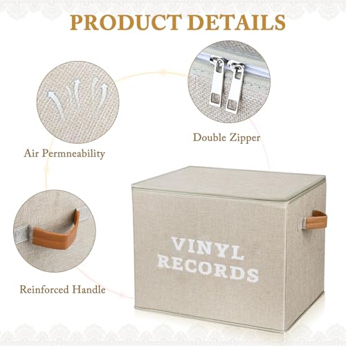 Lukeline Vinyl Record Storage Box, Decorative Moving Box for Records with Handles,LP Record Storage Holds up 100+ Records for Living Room, Study, Concert Hall or Office - Image 3