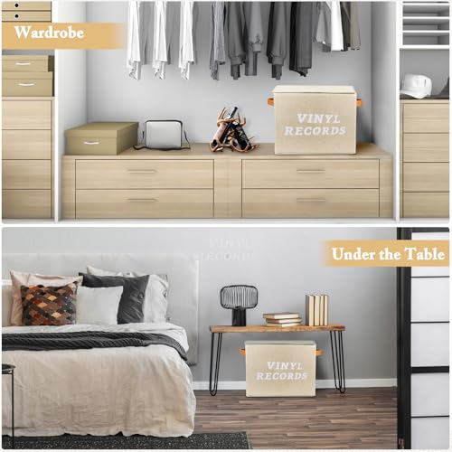 Lukeline Vinyl Record Storage Box, Decorative Moving Box for Records with Handles,LP Record Storage Holds up 100+ Records for Living Room, Study, Concert Hall or Office - Image 5