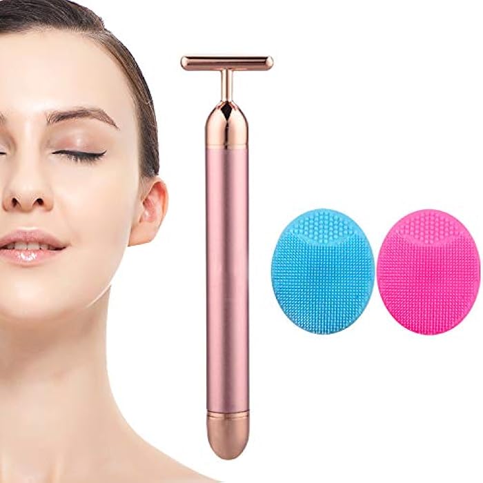 Marfort Beauty Bar Rose Gold Facial Massager for Skin Care Electric T-Shape Tools Face Lifting and Firming Anti-Wrinkles Skin Tightening (Pink) - Image 1