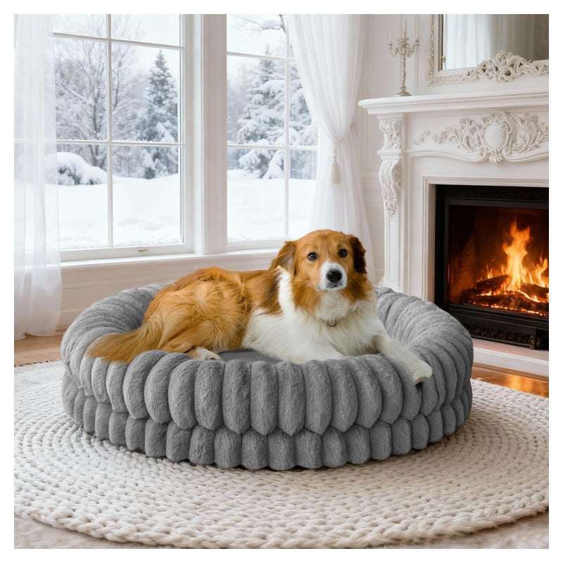 BALANCE Luxury Donut Dog Bed, 36 Inches Round Dog Beds Large Sized Dogs Washable, Orthopedic Calming Dogs Bed for Pets with Anti-Slip Bottom, Gray - Image 1