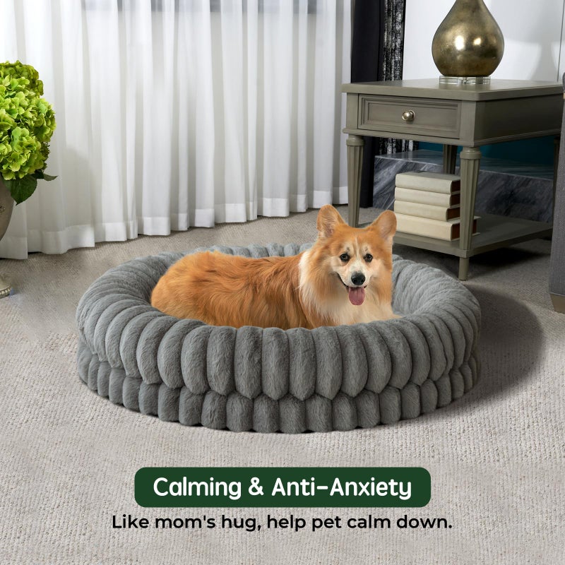 BALANCE Luxury Donut Dog Bed, 36 Inches Round Dog Beds Large Sized Dogs Washable, Orthopedic Calming Dogs Bed for Pets with Anti-Slip Bottom, Gray - Image 3