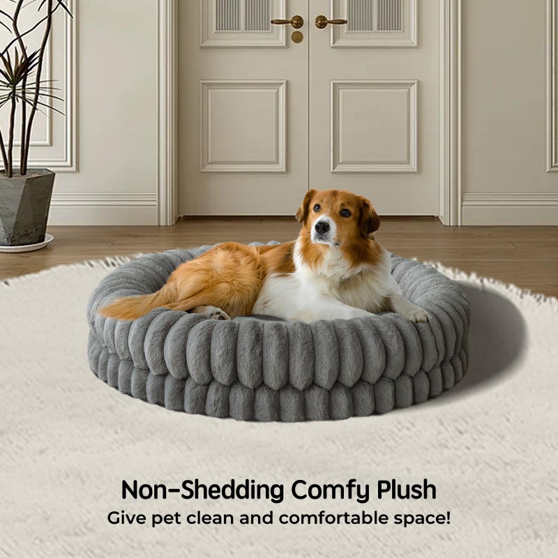 BALANCE Luxury Donut Dog Bed, 36 Inches Round Dog Beds Large Sized Dogs Washable, Orthopedic Calming Dogs Bed for Pets with Anti-Slip Bottom, Gray - Image 2
