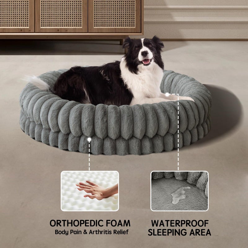 BALANCE Luxury Donut Dog Bed, 36 Inches Round Dog Beds Large Sized Dogs Washable, Orthopedic Calming Dogs Bed for Pets with Anti-Slip Bottom, Gray - Image 4