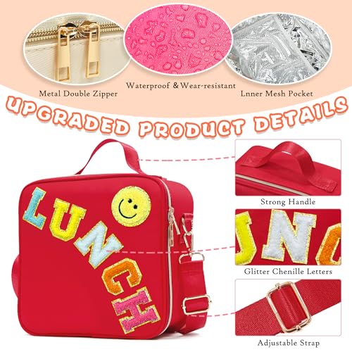 LOKFAR Insulated Lunch Bag Women Lunch Box Kids for Teen Girls Boys Cute Preppy Lunch Boxes With Adjustable Shoulder Strap Waterproof Nylon Lunchbox Lunch Bags for School Work Picnic Red - Image 3