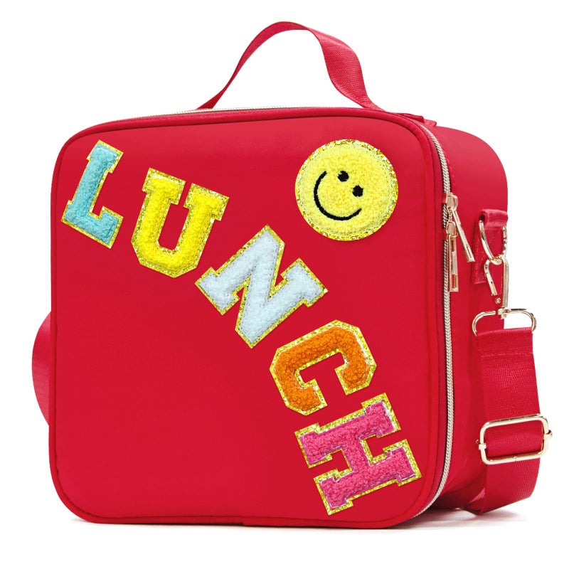 LOKFAR Insulated Lunch Bag Women Lunch Box Kids for Teen Girls Boys Cute Preppy Lunch Boxes With Adjustable Shoulder Strap Waterproof Nylon Lunchbox Lunch Bags for School Work Picnic Red - Image 2