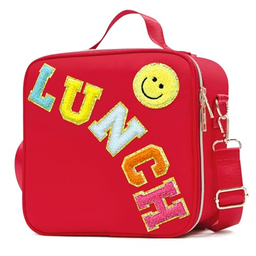 LOKFAR Insulated Lunch Bag Women Lunch Box Kids for Teen Girls Boys Cute Preppy Lunch Boxes With Adjustable Shoulder Strap Waterproof Nylon Lunchbox Lunch Bags for School Work Picnic Red - Image 1