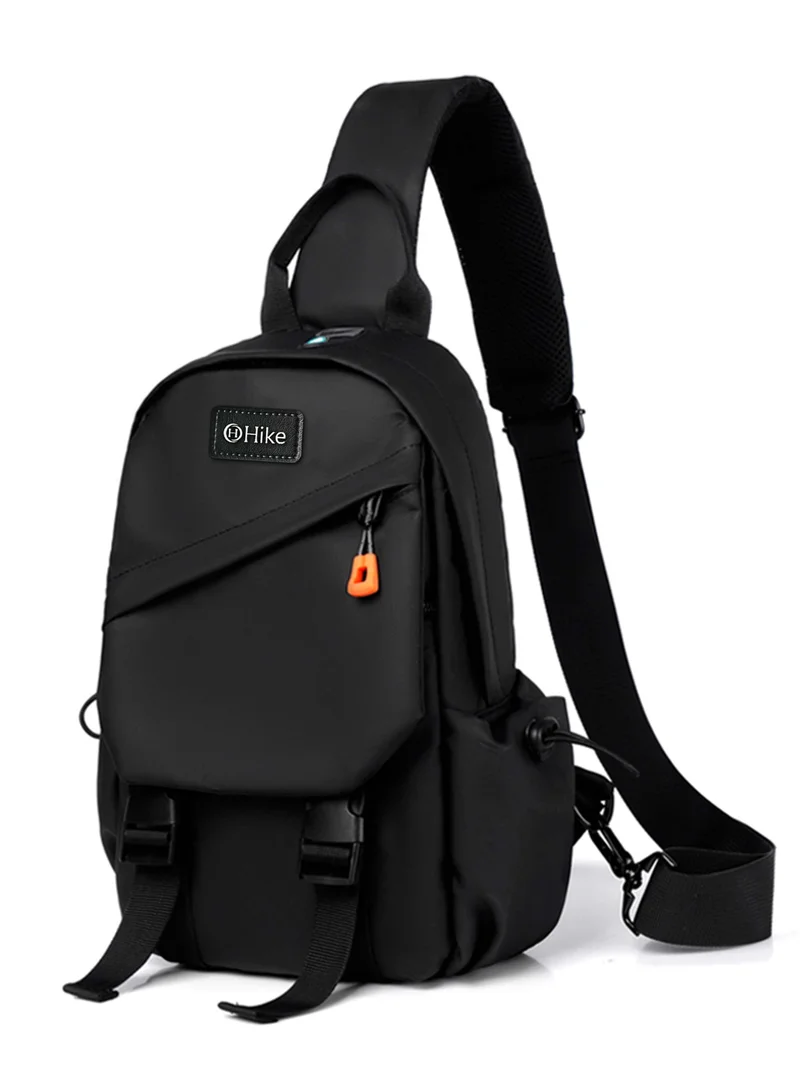 HIKE Premium Unisex Cross-body Bag Water Resistant Anti-Theft Unisex Sling bag with built in USB Port and Headphone Jack for Travel School College Business Shopping, HK8670, Black