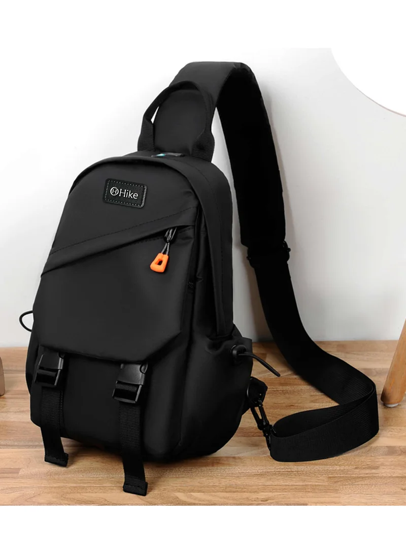 Hike  Premium Unisex Cross-body Bag Water Resistant Anti-Theft Unisex Sling bag with built in USB Port and Headphone Jack for Travel School College Business Shopping, HK8670, Black  | Best Price UAE