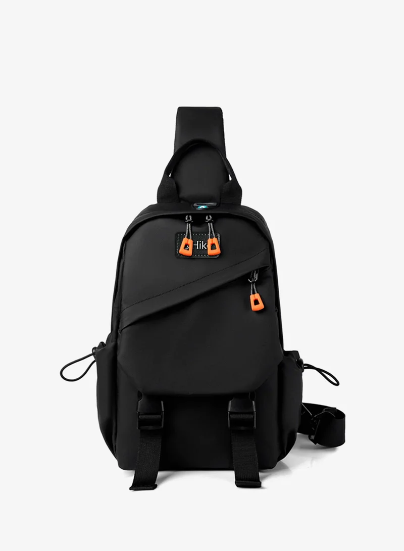 Hike  Premium Unisex Cross-body Bag Water Resistant Anti-Theft Unisex Sling bag with built in USB Port and Headphone Jack for Travel School College Business Shopping, HK8670, Black  | Best Price UAE