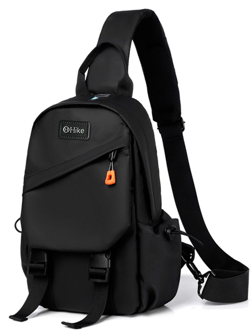 هايك Hike Premium Unisex Cross-body Bag Water Resistant Anti-Theft Unisex Sling bag with built in USB Port and Headphone Jack for Travel School College Business Shopping, HK8670-BLACK - Image 1