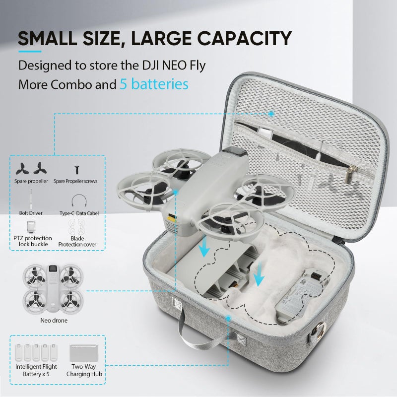 GAGITERVR N2S Neo Combo Hard Carrying Case, Travel Shoulder Bag with Soft Velvet Lining, Portable Protection for DJI Neo Drone, Up to 5 Batteries, Charging Hub & Accessories, Ideal for Trip & Storage - Image 2