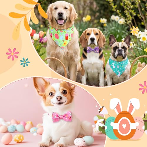 Sanwuta 50 Pcs Easter Dog Bandanas and Collar Bow Ties Set 25 Bandanas Bulk 25 Charm Dog Collar Pet Triangle Pet Scarf Bowtie for Small Medium LargeEaster - Image 3