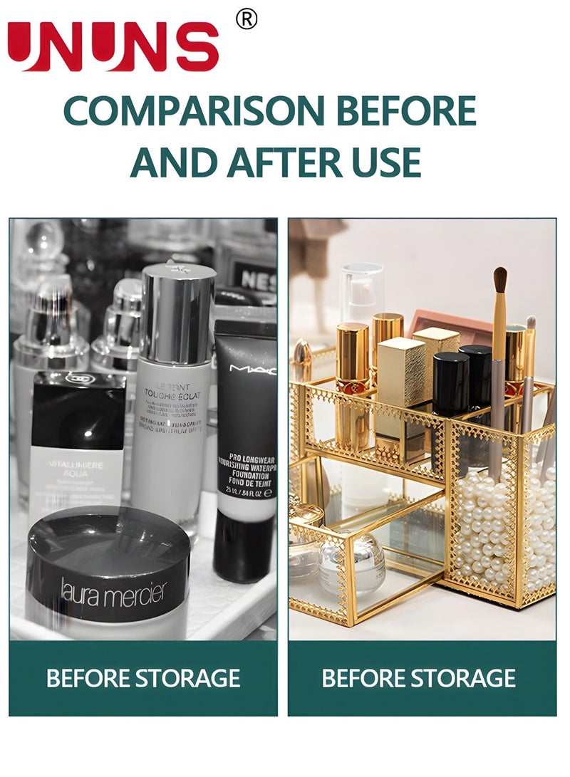 UNUNS Golden Lace Makeup Organizer-Perfume Cosmetic Holder-Makeup Brush Holder-Jewelry Organizer Display Organizer,Multifunctional Storage For Bedroom,Dresser,Countertop - Image 5