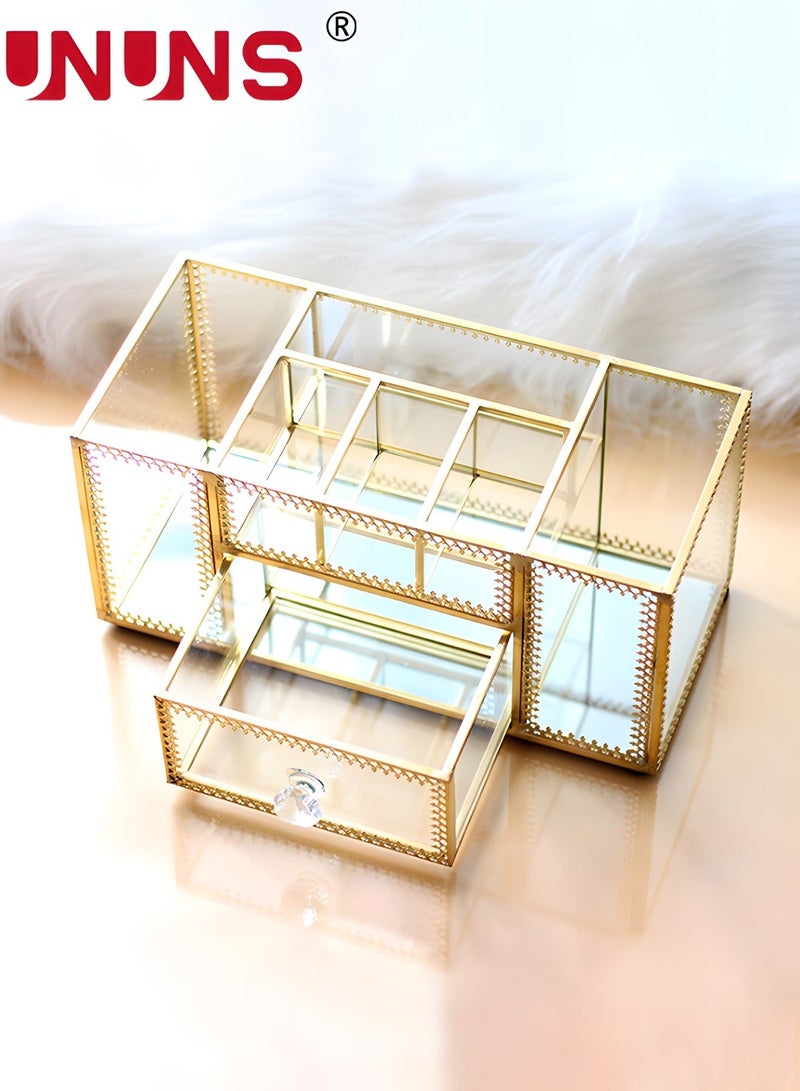 UNUNS Golden Lace Makeup Organizer-Perfume Cosmetic Holder-Makeup Brush Holder-Jewelry Organizer Display Organizer,Multifunctional Storage For Bedroom,Dresser,Countertop - Image 1