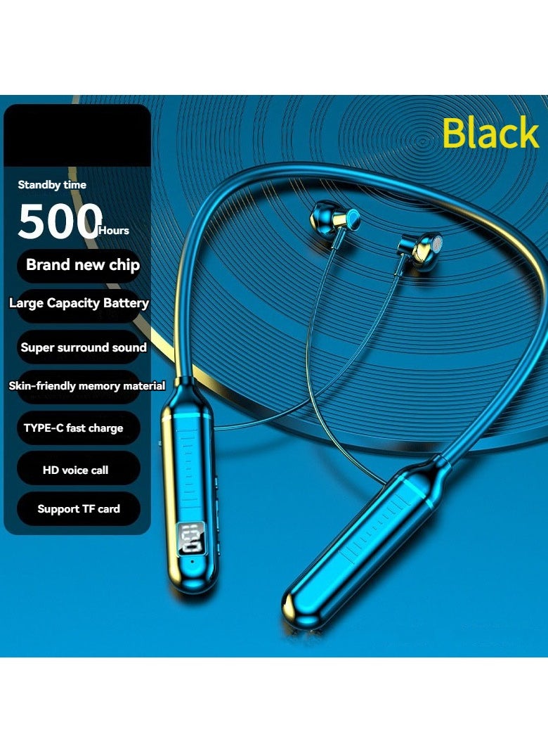 Generic Wireless neck-mounted Bluetooth headset battery display ultra-long standby neck-mounted sports headset black  - Image 1