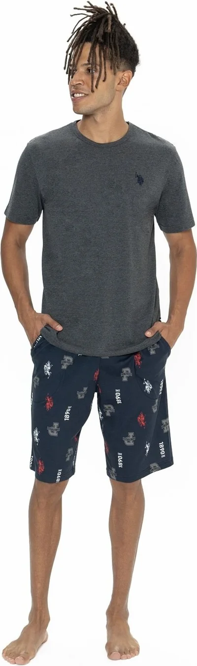 U.S. Polo Assn. 18867 Men's Short Sleeve Crew Neck Shorts Pajama Set-Anthracite Melange