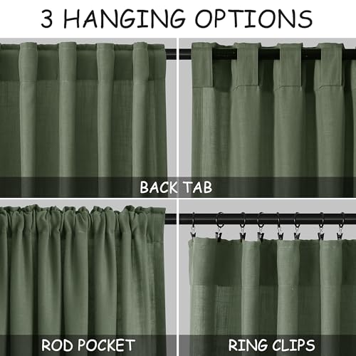 Nanspring Christmas Olive Green Linen Curtains 84 Inches Long for Bedroom Back Tab Light Filtering Privacy Semi Sheer Curtains Modern Farmhouse Decor Olive Green Curtain for Living Room 2 Panels 52x84 - Image 3