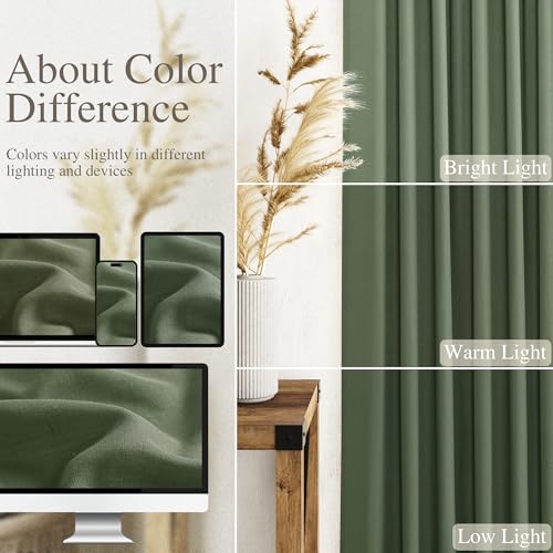 Nanspring Christmas Olive Green Linen Curtains 84 Inches Long for Bedroom Back Tab Light Filtering Privacy Semi Sheer Curtains Modern Farmhouse Decor Olive Green Curtain for Living Room 2 Panels 52x84 - Image 4